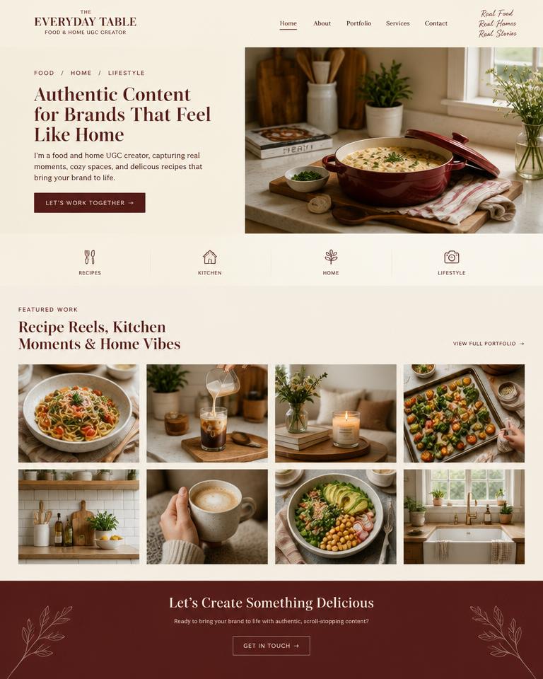 Placeholder screenshot of a Food & Home UGC creator website